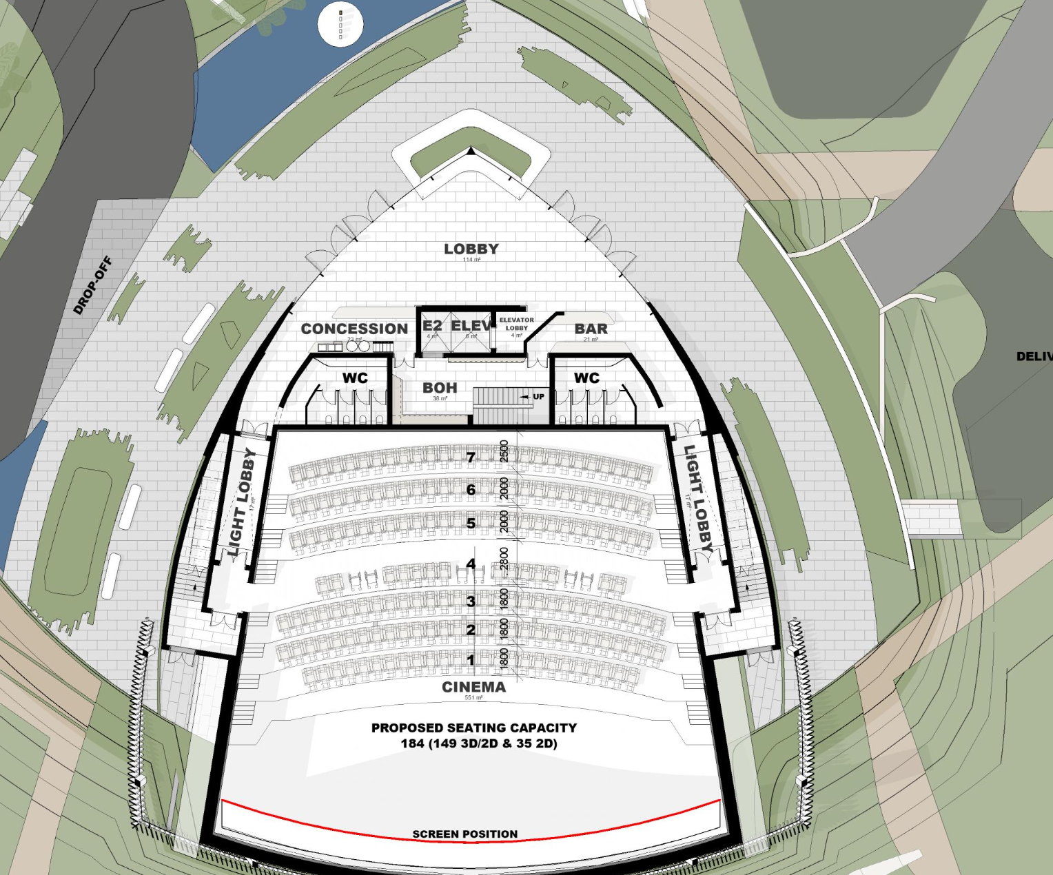 Cinema floor plan — 184 seats